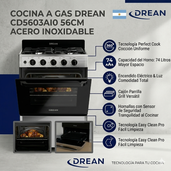 Producto - COCINA A GAS DREAN CD5603AI0 56CM ACERO INOXIDABLE