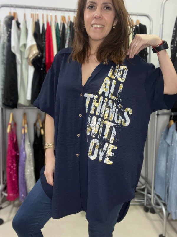 Producto - Camisa Cey Oversize Diseño Metalizada 59.450 XL-XXL Contorno - Azul Love 140 cm