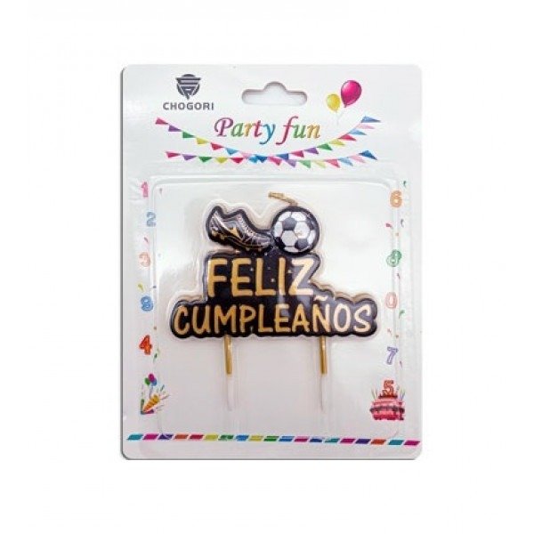 Producto - VELA CAKE TOPPER FELIZ CUMPLEAÑOS BOTIN Y PELOTA futbol