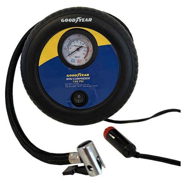 Producto - COMPRESOR 12V FORMATO RUEDA GOODYEAR CON MANOMETRO 150PSI GY-2218
