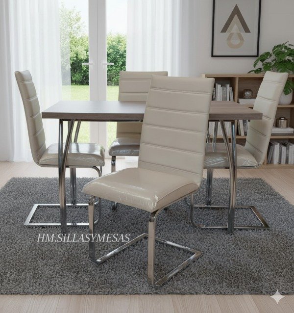 Producto - Mesa Cerdeña 1.20x0.70m cromada. Sillas Madrid TAPIZADO PREMIUM y caño cromado