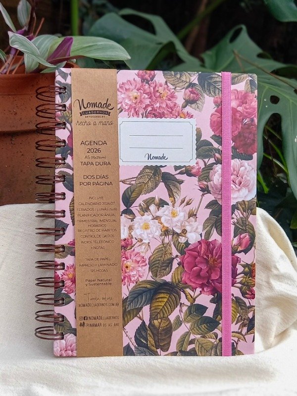 Producto - Agenda 2026 Anillada a5 (15x21cm) Dos días por página - Floral de Rosas