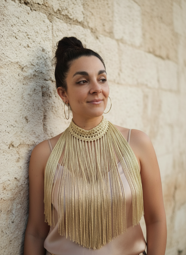 Producto - Collar De Flecos De Seda Recto Natural