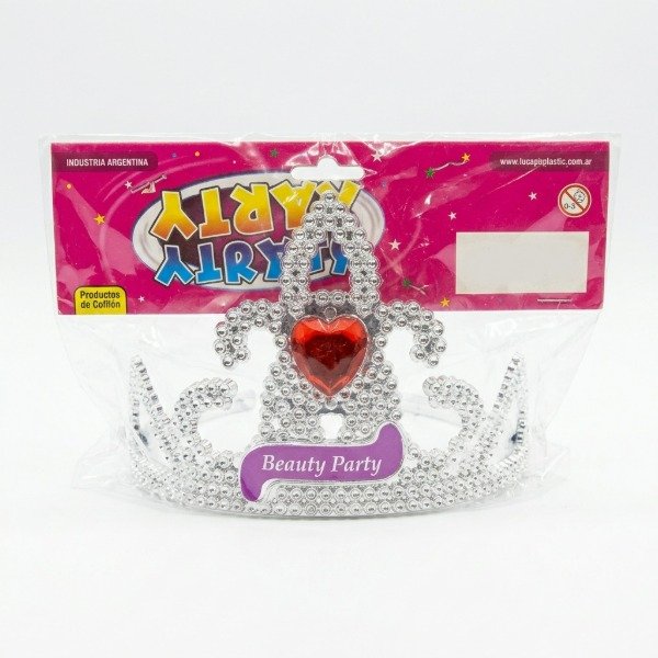 Producto - Corona plateada / dorada corazón rojo plástico