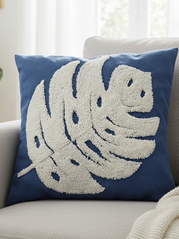 Producto - Almohadón Bordado en Relieve - Hoja Monstera