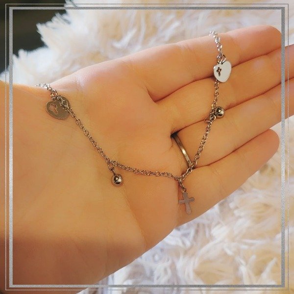 Producto - Pulsera fina económica corazon cruz