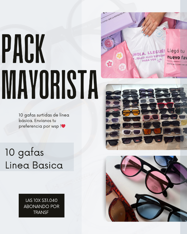 Producto - Pack Mayorista 10 gafas linea básica 31mil x transf