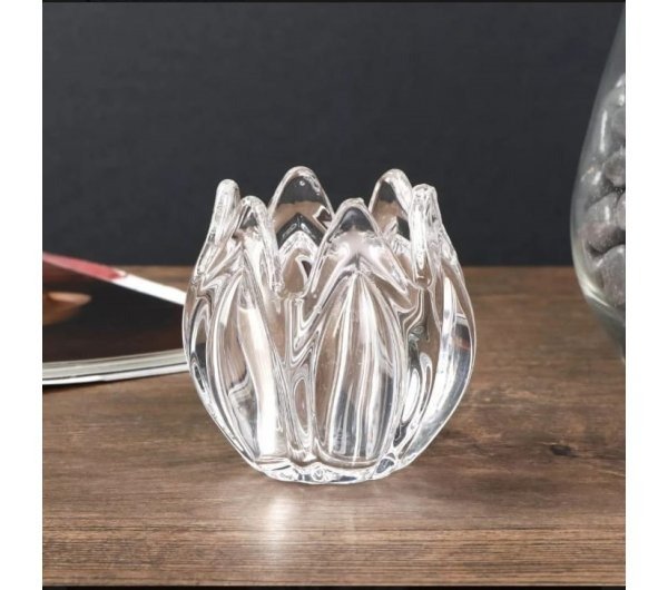 Producto - Porta vela rosa de vidrio