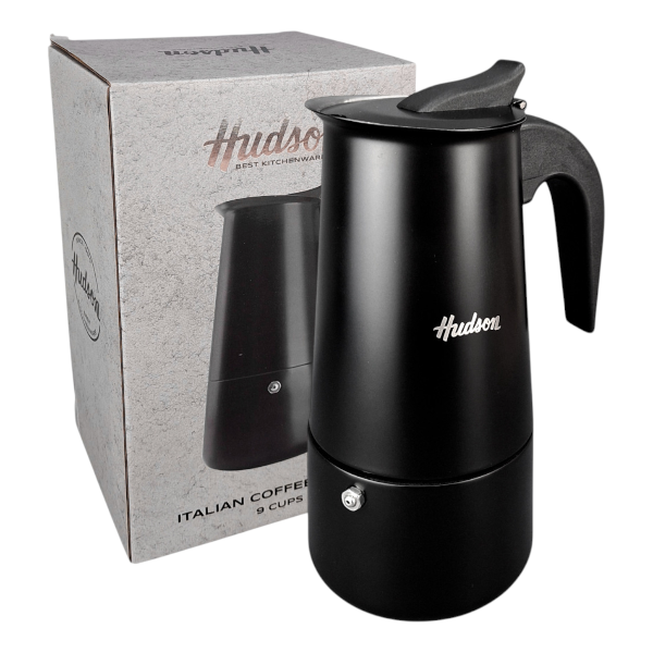 Producto - Cafetera Tipo Italiana 9poc Hudson Acero Inoxidable Negra