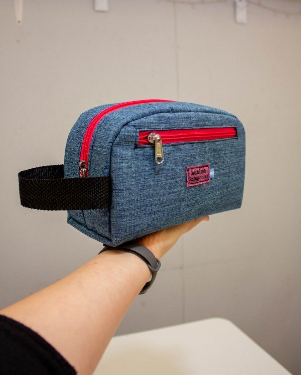 Producto - Neceser XL azul melange y cierre fucsia