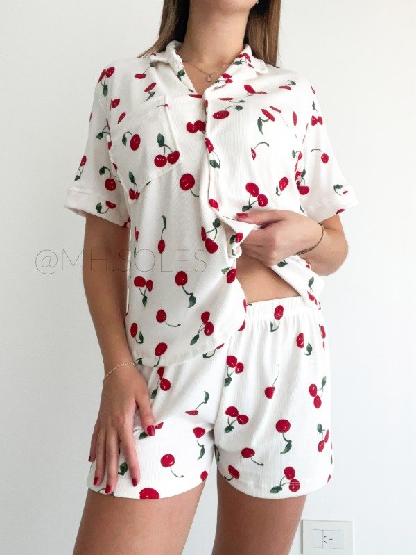 Producto - Pijama camisero cherry - blanco