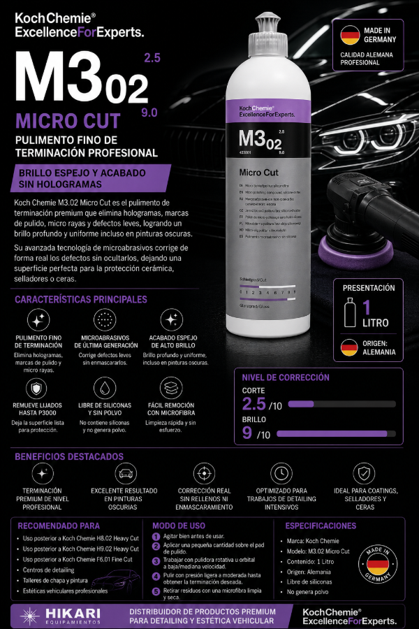 Producto - Koch Chemie M3.02 Micro Cut 1L Pulidor Fino Abrillantador Antihologramas