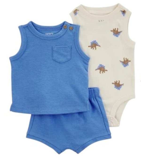 Producto - Carter's. Set short, musculosa, body y short celeste dinos