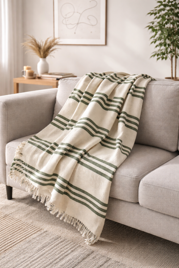 Producto - Manta pabilo triple lineas . 160 x 220 CM