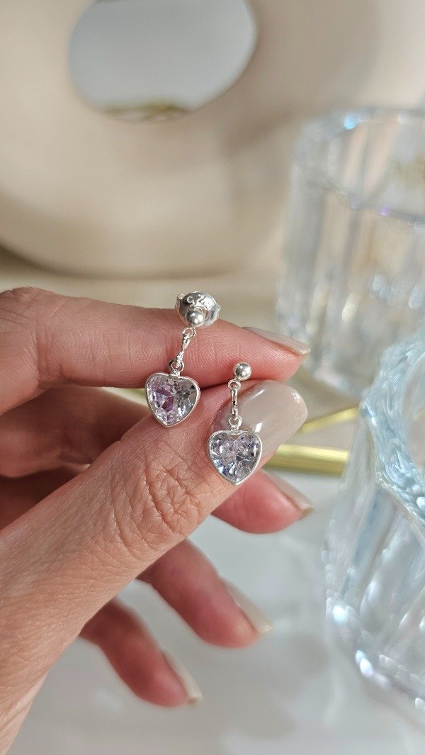 Producto - Aros pasantes corazon cubic colgante 2cm. Plata