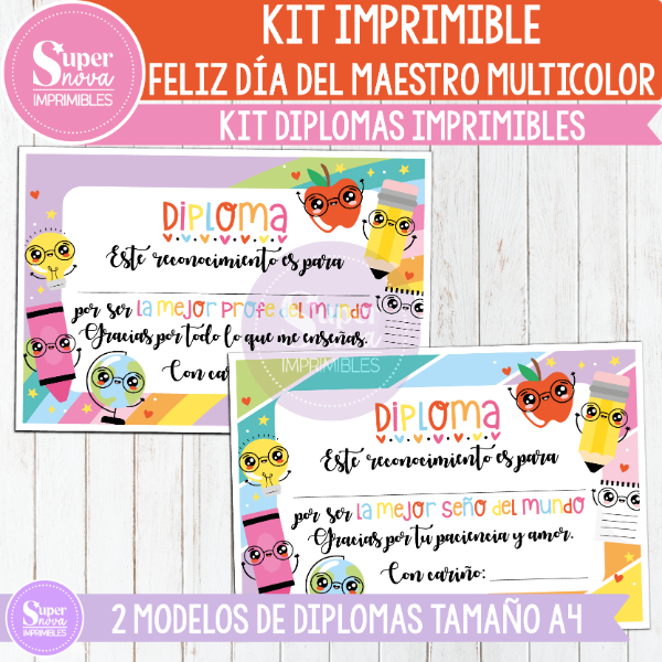 Producto - KIT IMPRIMIBLE FELIZ DÍA DEL MAESTRO MULTICOLOR DIPLOMAS