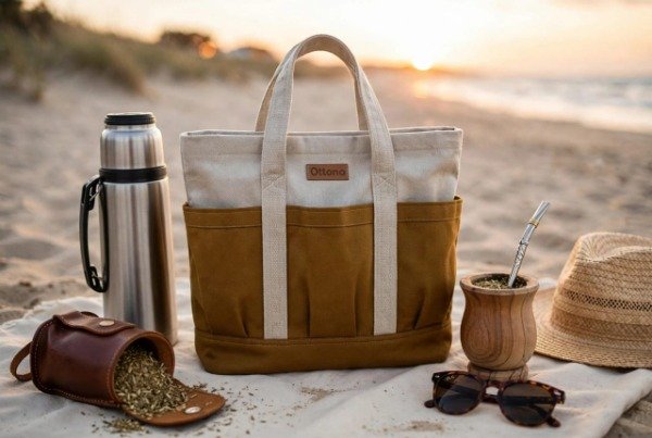 Producto - Bolso "Urbana" beige con base y bolsillo marrón ocre
