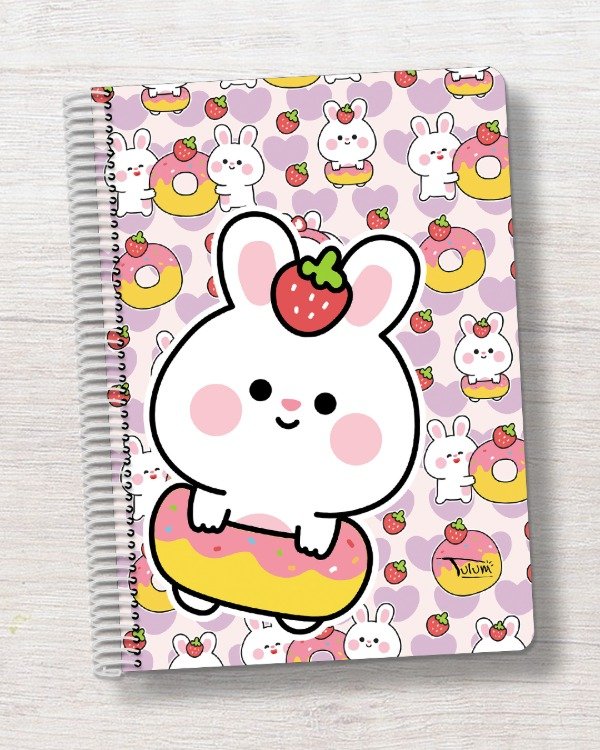 Producto - Cuaderno A4 tapa rígida plástica 100h dis. conejitos con frutillas