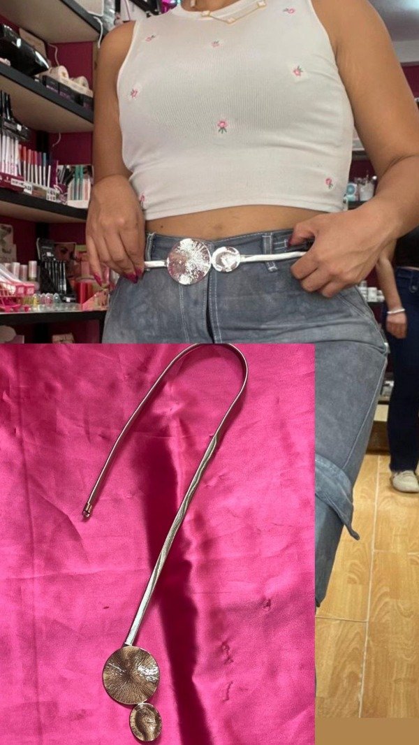 Producto - cinto elástico plateado doble círculo