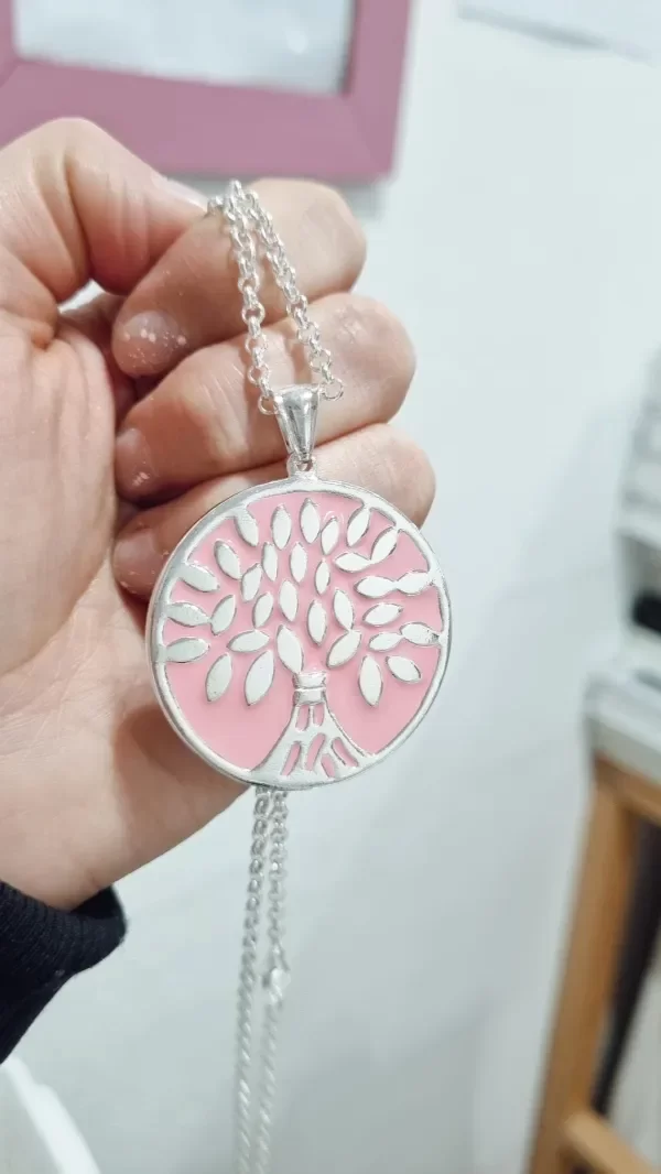 Producto - Medallon arbol de la vida rosa acero blanco