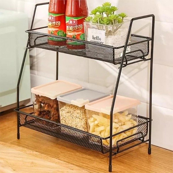 Producto - Estante de metal doble piso Negro