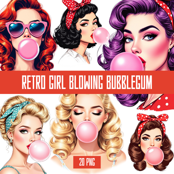 Producto - Chica Retro Soplando Chicle - Imágenes PNG - RET21