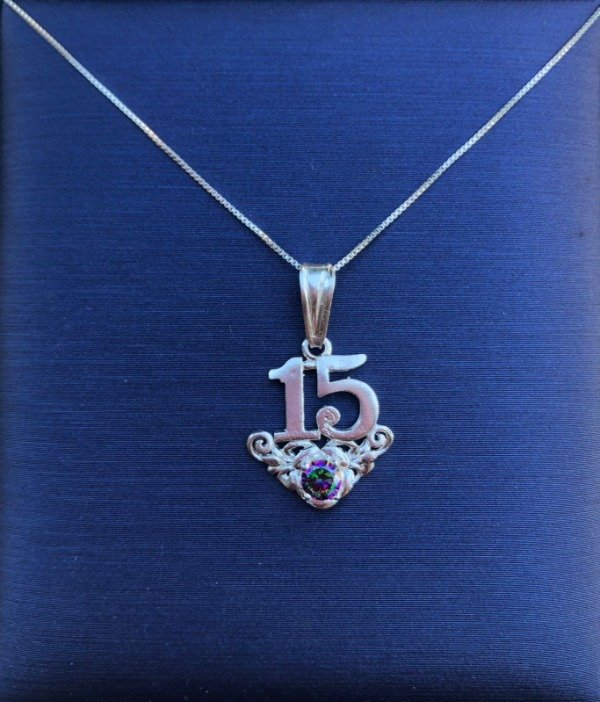 Producto - Conjunto 15 dije tornasolado oscuro cadena italiana 45 cm dije de plata nacional