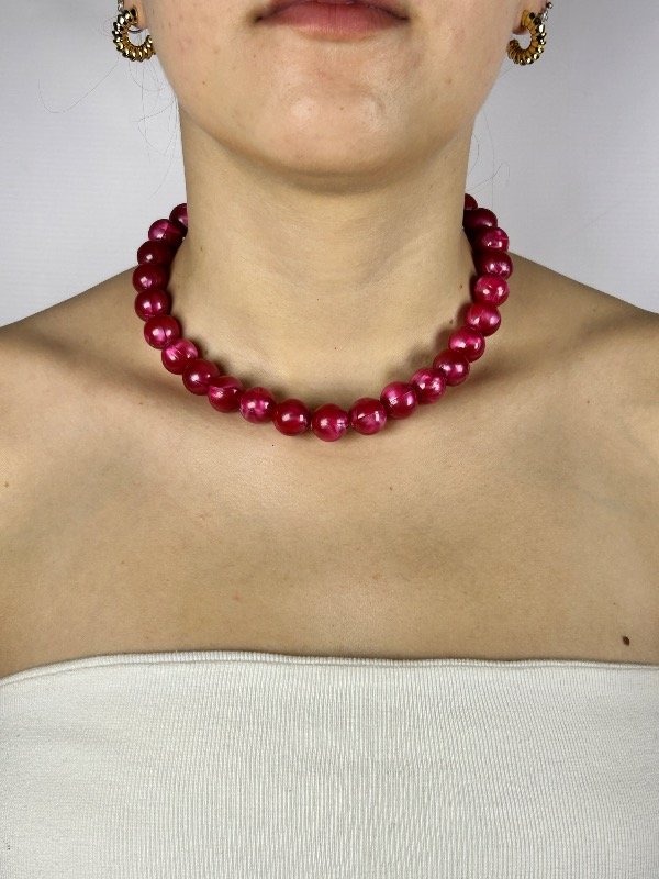 Producto - COLLAR CHICLE ROJO PERLADO REGULABLE BOLA MEDIANA 2246