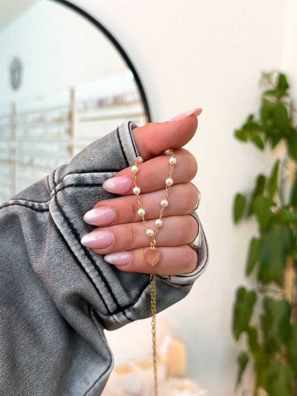 Producto - Cadenita bañada en oro perlas corazón