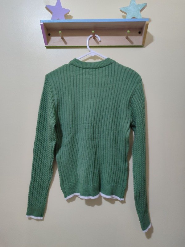 Producto - Suéter Tejido Verde con Línea Blanca - 3