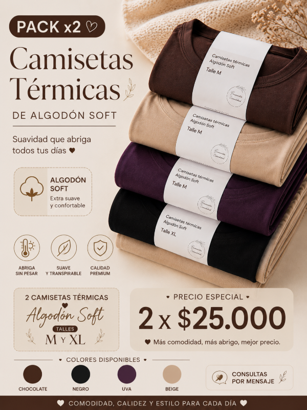 Producto - Camisetas térmicas de algodón soft x2 Talle XL