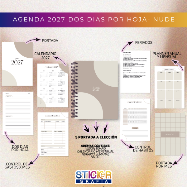 Producto - Agenda 2027 Dos Días por Hoja Nude
