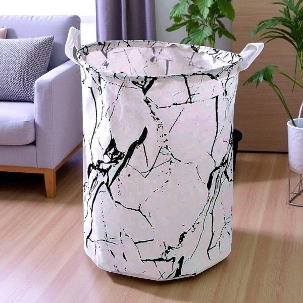 Producto - Cesto Bolsa Ropa Organizador Juguetes Plegable Color Blanco Marmolado