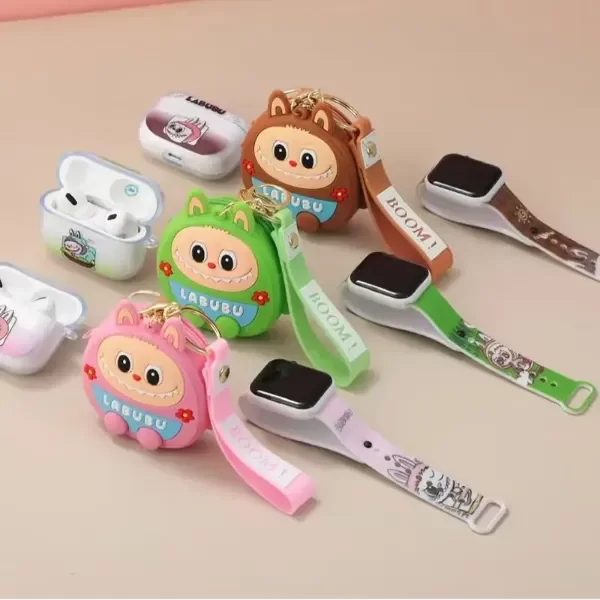 Producto - SET AURICULAR BLUETOOTH + RELOJ + MONEDERO + LLAVERO LABUBU