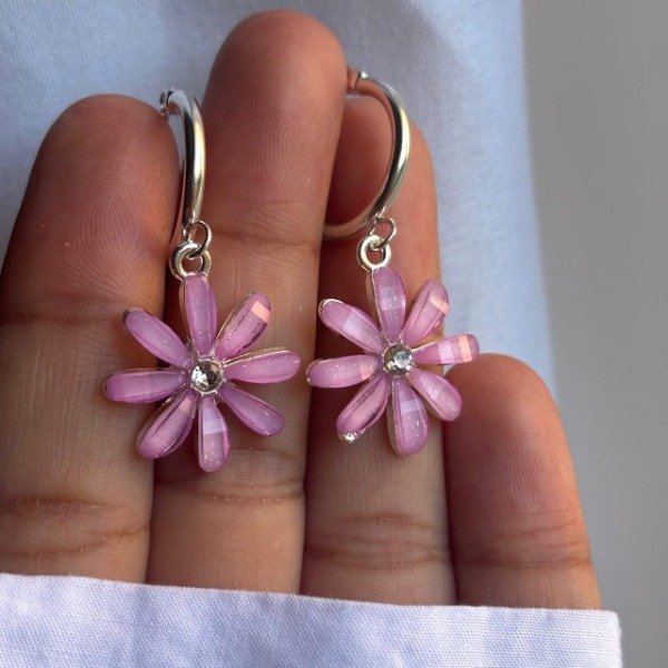 Producto - Aros argollas + dije Flor (cod.912)