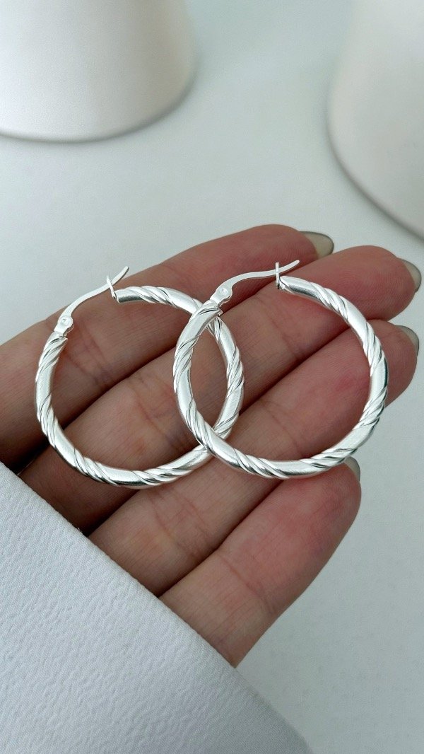 Producto - Argollas 3,5cm torzadas int ACERO BLANCO