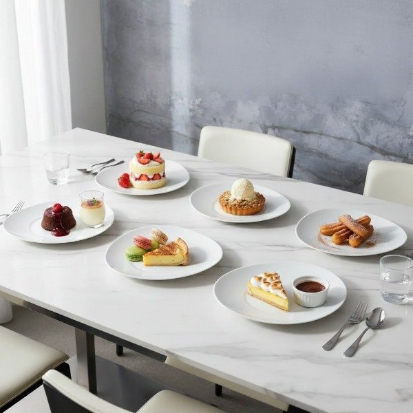 Producto - SET X 6 PLATOS DE POSTRE OVAL DE VIDRIO OPALINO 22CM EN CAJA - 0