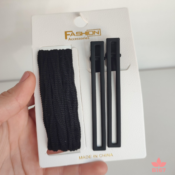 Producto - SET COLEROS Y PINZA RECTANGULO NEGRO