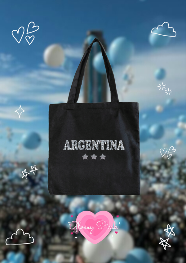 Tote Bag Argentina glitter de lienzo