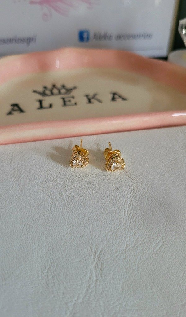 Producto - Aros corazón con zirconias y strass dorados - 1