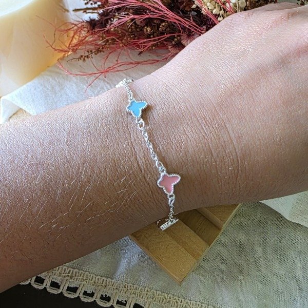 Producto - Pulseras Plata 925 con mariposas esmaltadas en colores pasteles