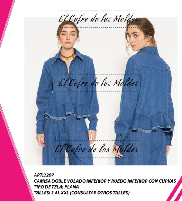 Producto - Camisa doble volado inferior ruedo con curvas -Pack de Talles S al XXL-