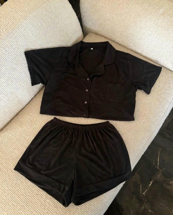Producto - Pijama camisero corto - Negro - 1