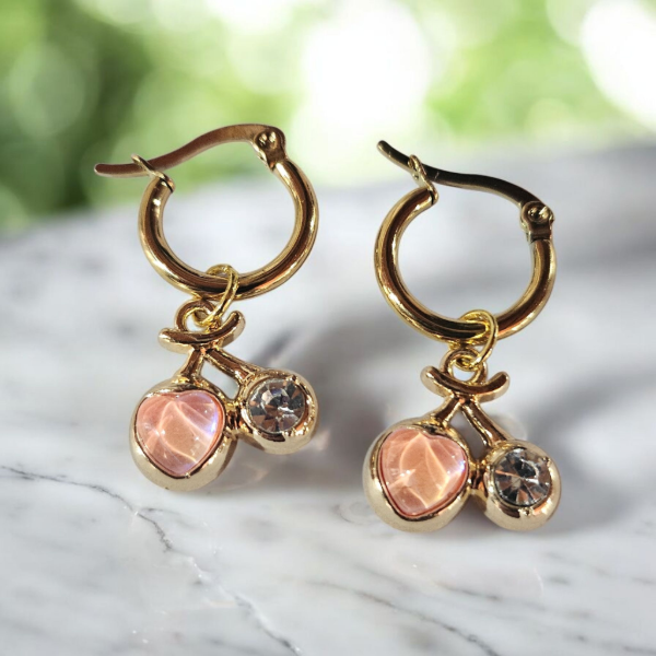 Producto - Argollitas acero dorado cereza fantasia