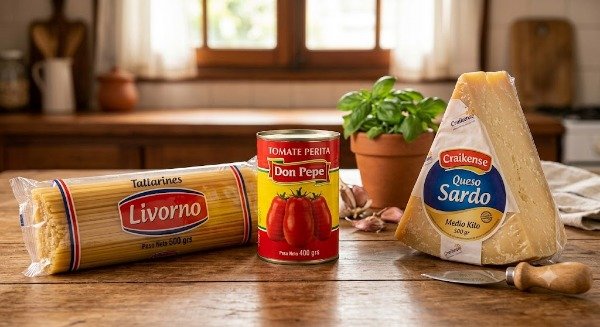 Producto - Combo c/queso 6: Tallarines,1 lata de tomate y 1/2 kg  sardo. Click para info