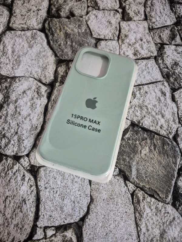 Producto - Funda silicone case con logo Iphone 15 Pro Max verde agua