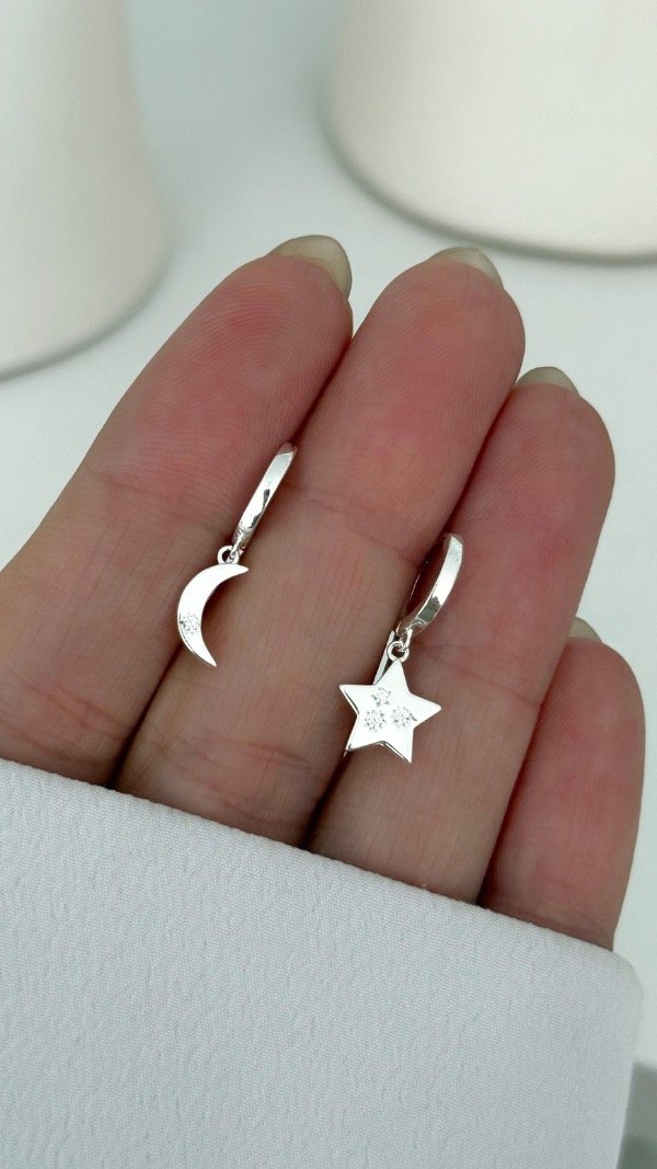 Producto - Argollas 1cm dijes luna y estrella P925