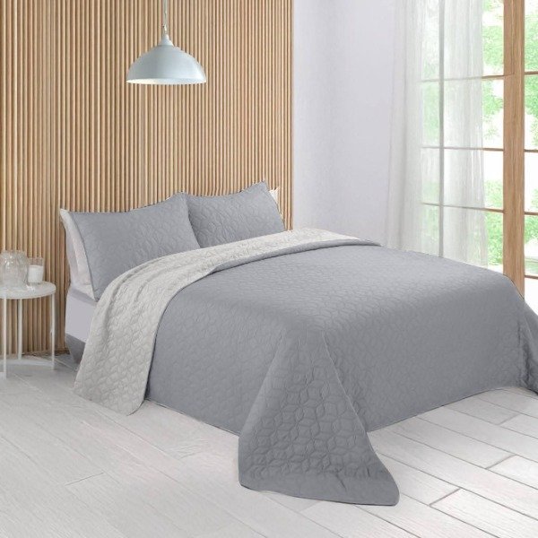 Producto - Cubrecama de verano 2 y 1/2/Queen Kavanagh bicolor gris claro/gris oscuro