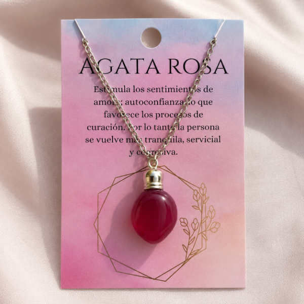 Producto - Collar Ágata Rosa Natural con Cadena de Acero Quirúrgico