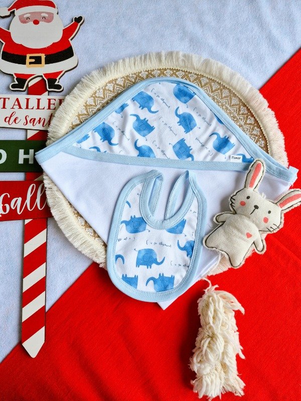 Producto - Mantilla de algodon elefantes celeste